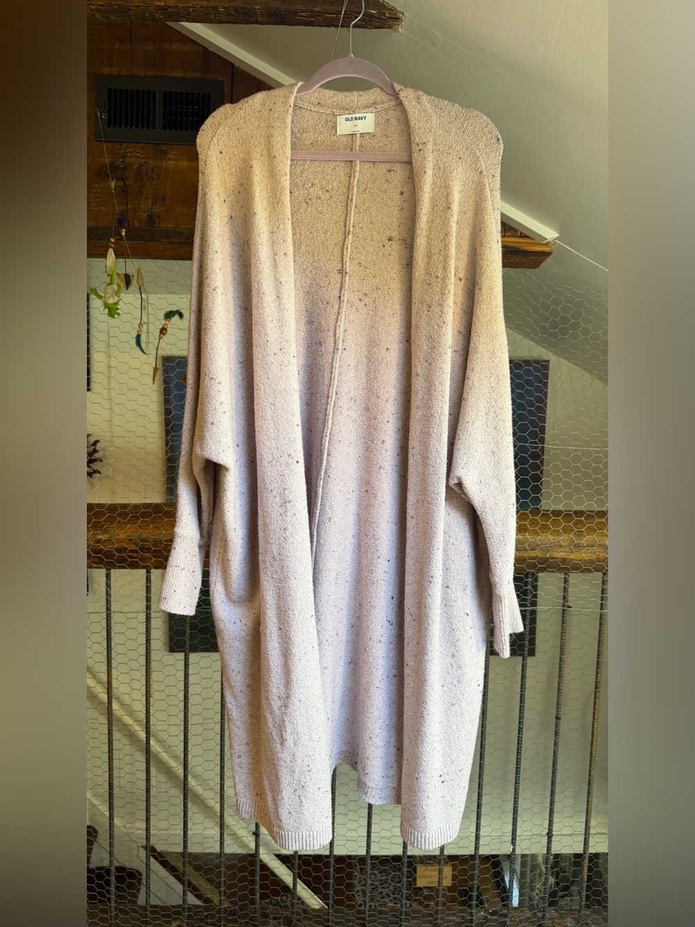 Old Navy Light Pink Speckled Open Front Long Cardigan